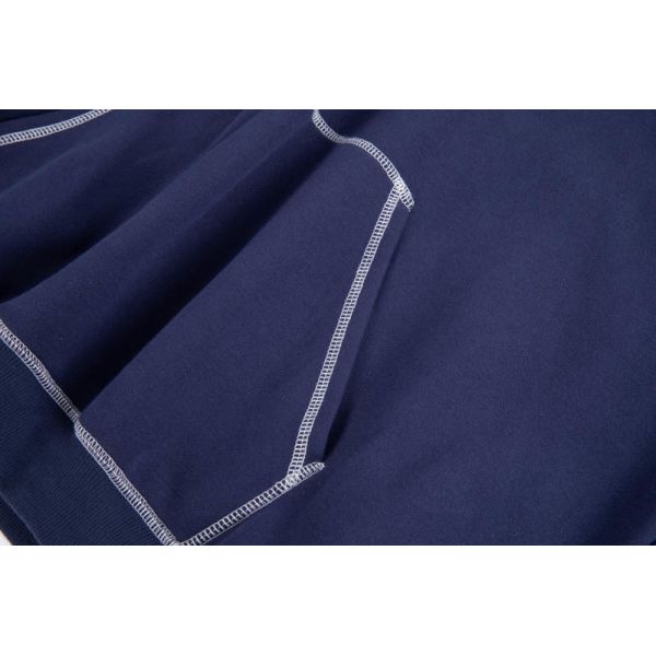 Navy Oversized Relaxed Fit Fleece Hoodie with Contrast Flatlock Seams and Back Slogan Print