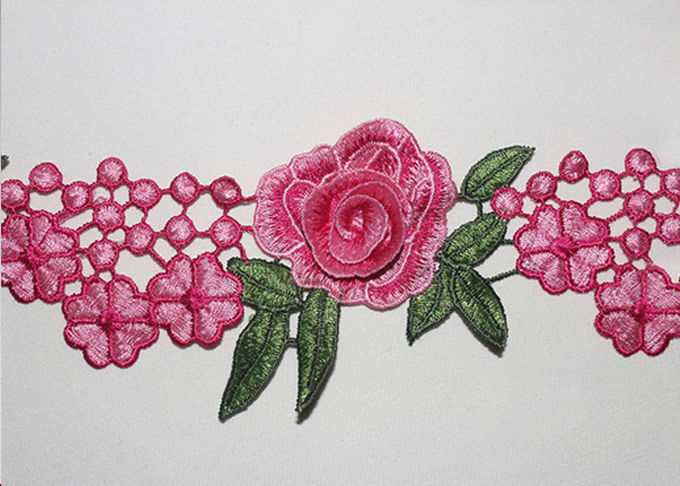3D Flower Multi Colored Embroidered Lace Trim With High Color Fastness Azo Free