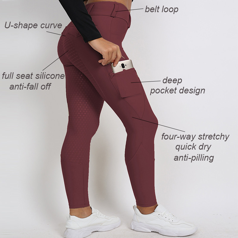 Women Burgundy Riding Breeches Quick Dry Silicone Grip Full Seat Riding Breeches
