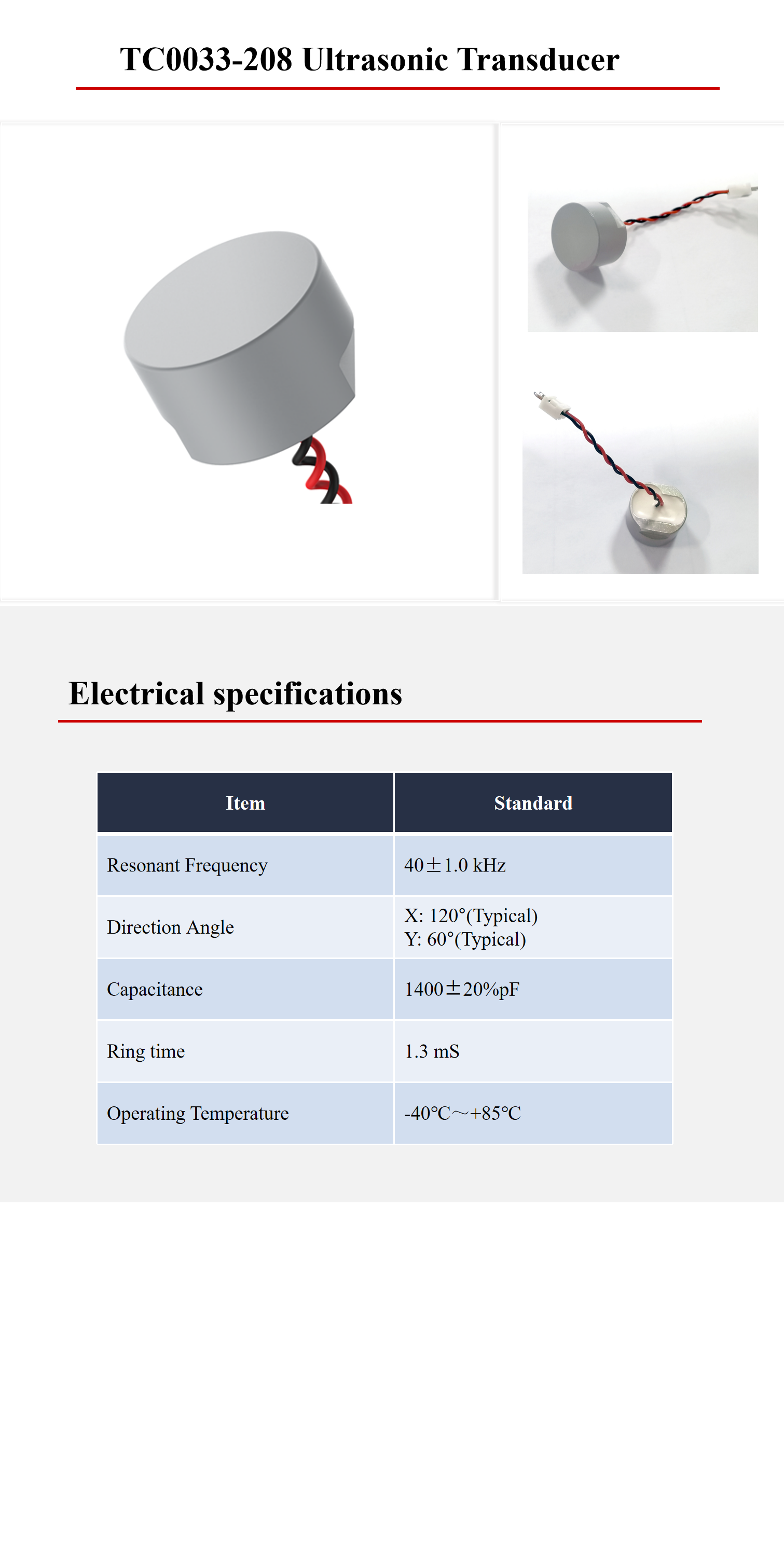 Ultrasonic Ceramic Piezoelectric Transducers Waterproof 14.0mm Piezo Sensor
