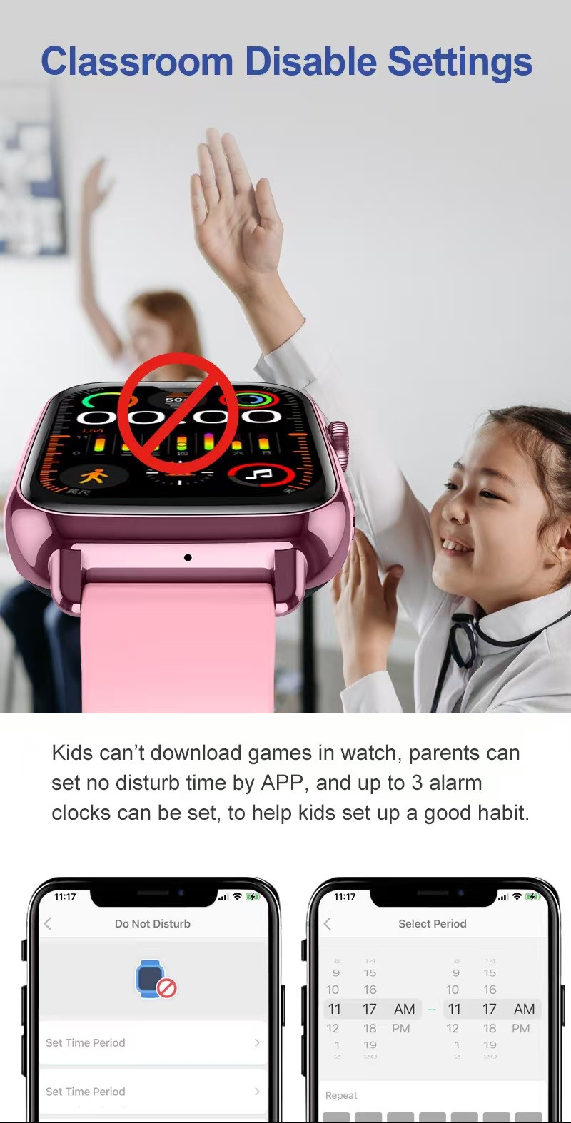 LT34 Kids Smart Watch 1.91 Inch Screen GPS LBS Location Face Unlock Make Friends
