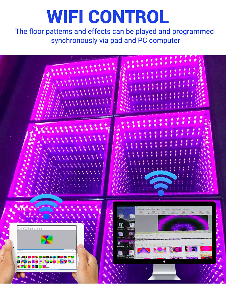 Wireless Stage Lighting Equipments Magnet 3D Mirror Led Dance Floor Portable