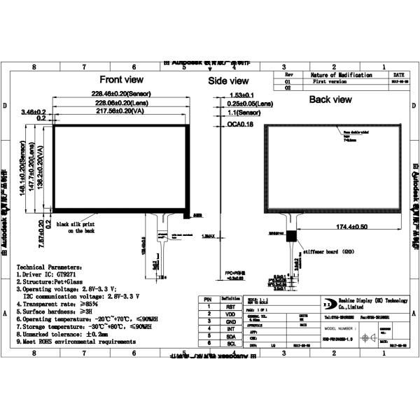 10.1 Inch I2C Projected Capacitive Touch Display Dustproof Pcap Touch Screen