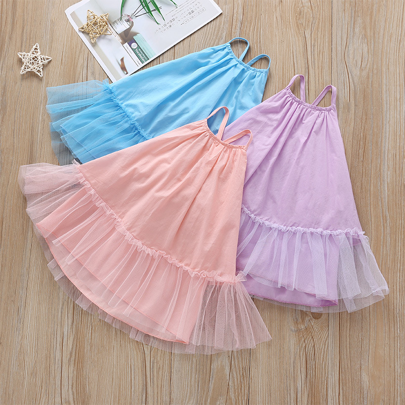 Children'S Dress Clothing Summer Princess Dress Solid Color Baby Sling Dress