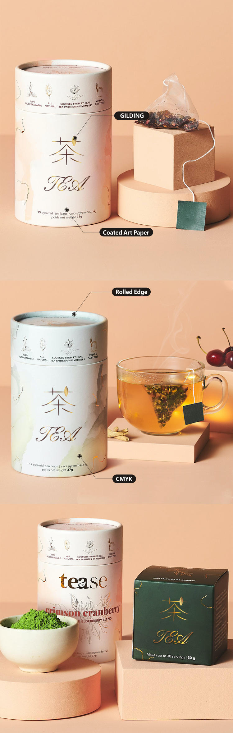 ODM Paper Tube Tea Packaging , Multiusage Tea Box Packaging Design