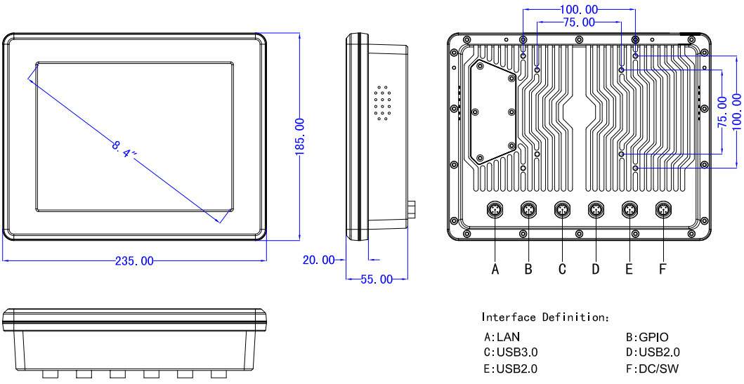 Customized 8.4" 5 Wire Resistive Touch Screen Pc For Vehicle