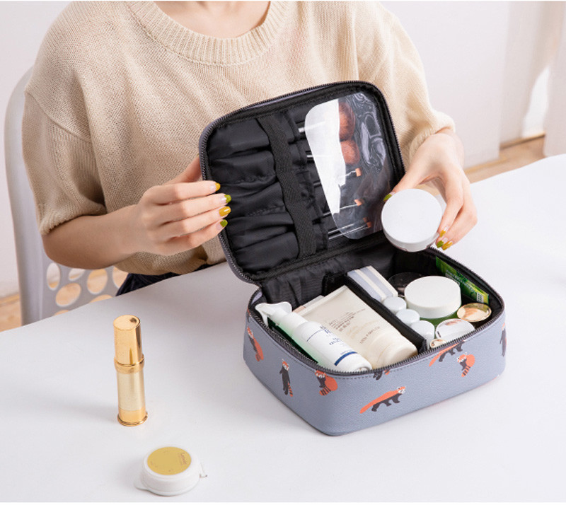 Standard Size Cartoon Printed Toiletry Cosmetic Bag With Handle