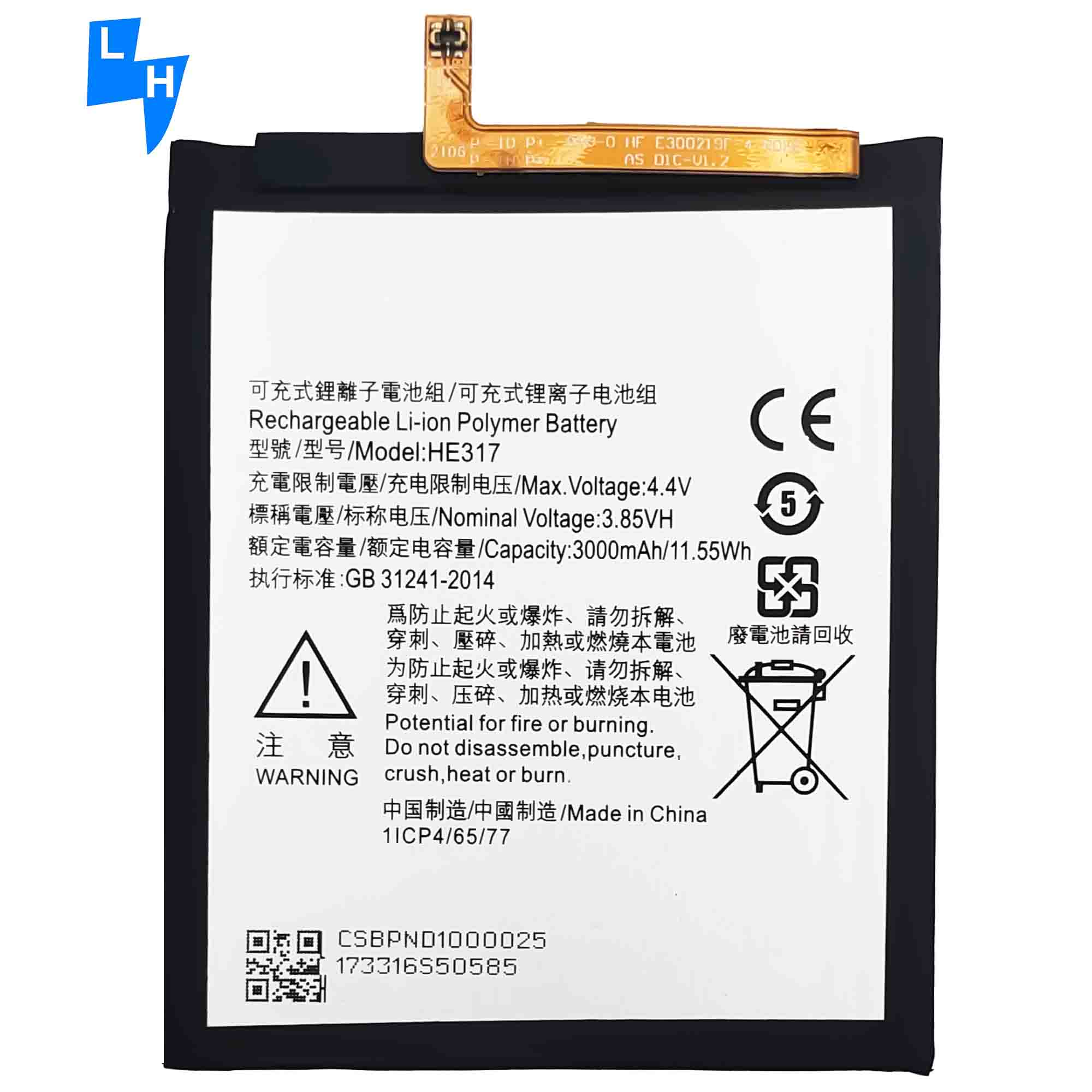 High Capacity 4.4V 2910mAh HE317 Lithium Polymer Battery for Nokia 6 TA-1000 Mobile Phone