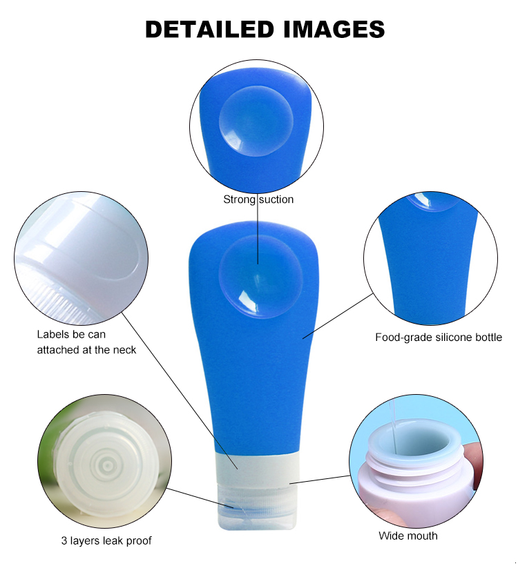Colorful 60ML Portable Silicone Refill Bottles With Sucker