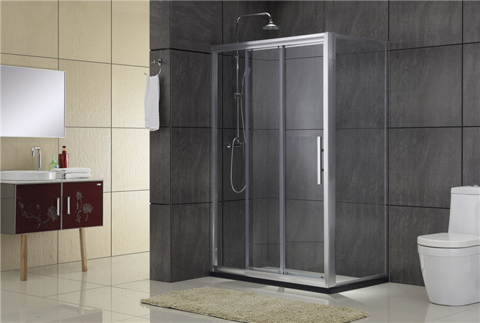 Chromed Sliding Aluminum Shower Doors Double Moving door one Fixed Glass and one Fixed Panel
