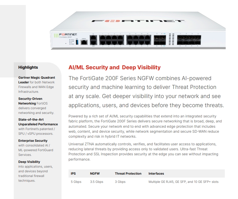 FG-200F 200F Series Network Firewall 18 X GE RJ45 Fortinet Security Firewall