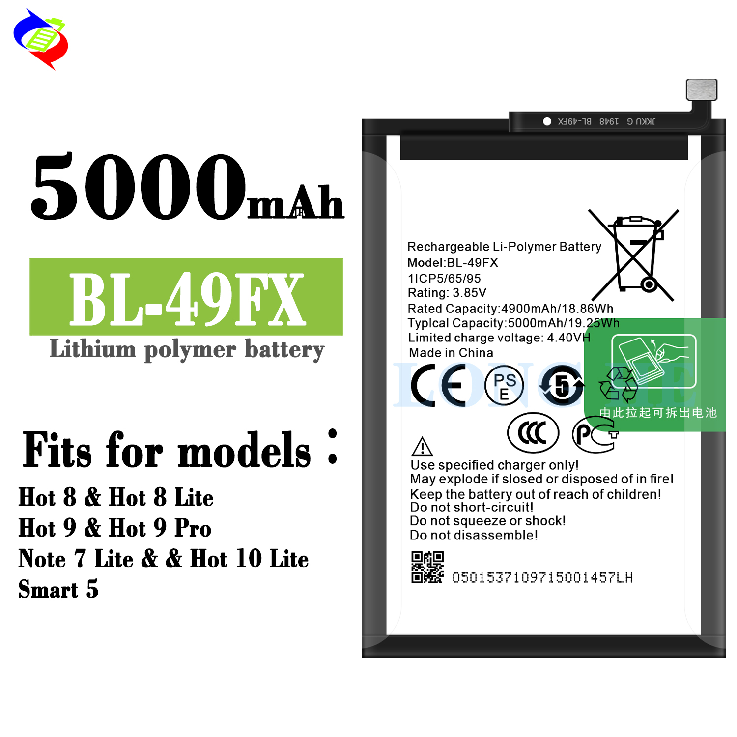 5000mAh BL-49FX Hot8lite X650B Hot8 Battery for Infinix X650 Long-Lasting Performance