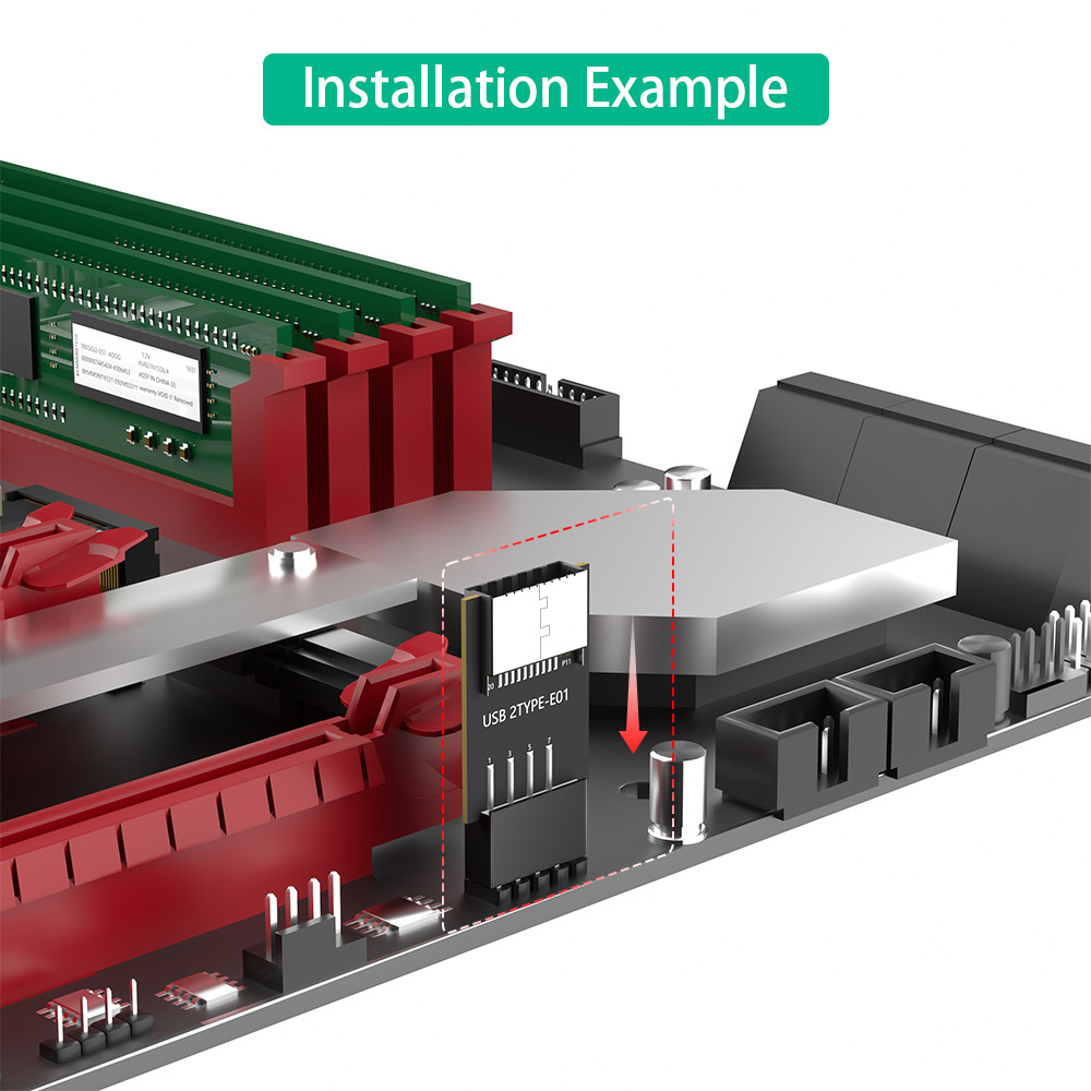 New Version USB 2.0 9pin Front Panel Header to Type-E Internal Adapter with 5V Power LED