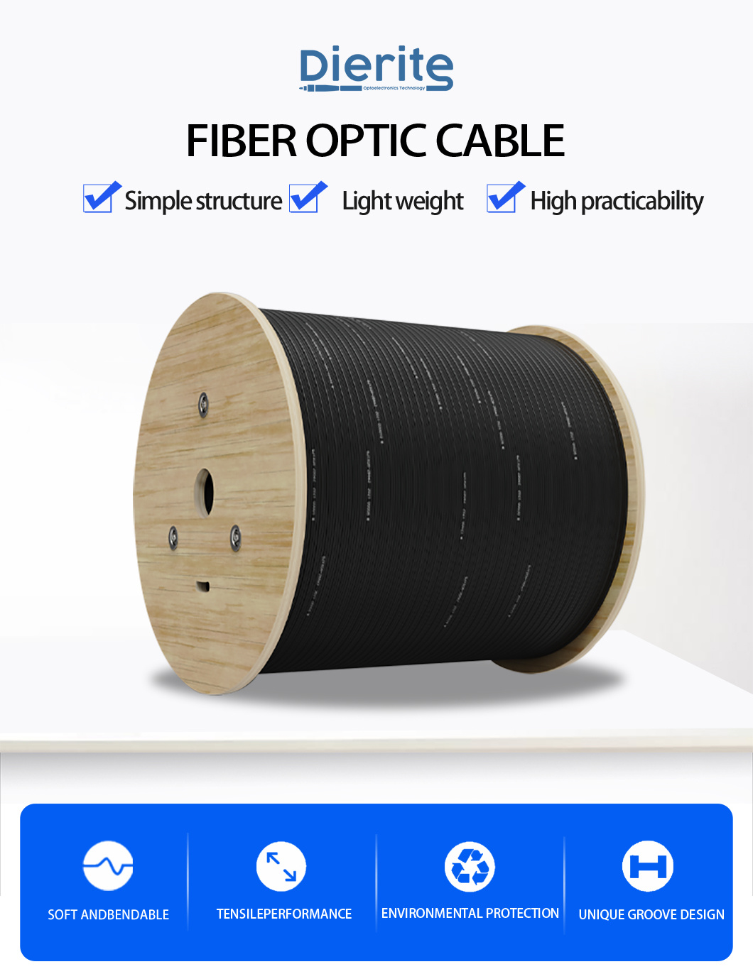 1000m/Roll 1 Core 3 Steel Wire Outdoor G. 657A1 FTTH Fiber Optic Drop Cable Single Mode LSZH Sheath FTTH Indoor Optical Cable