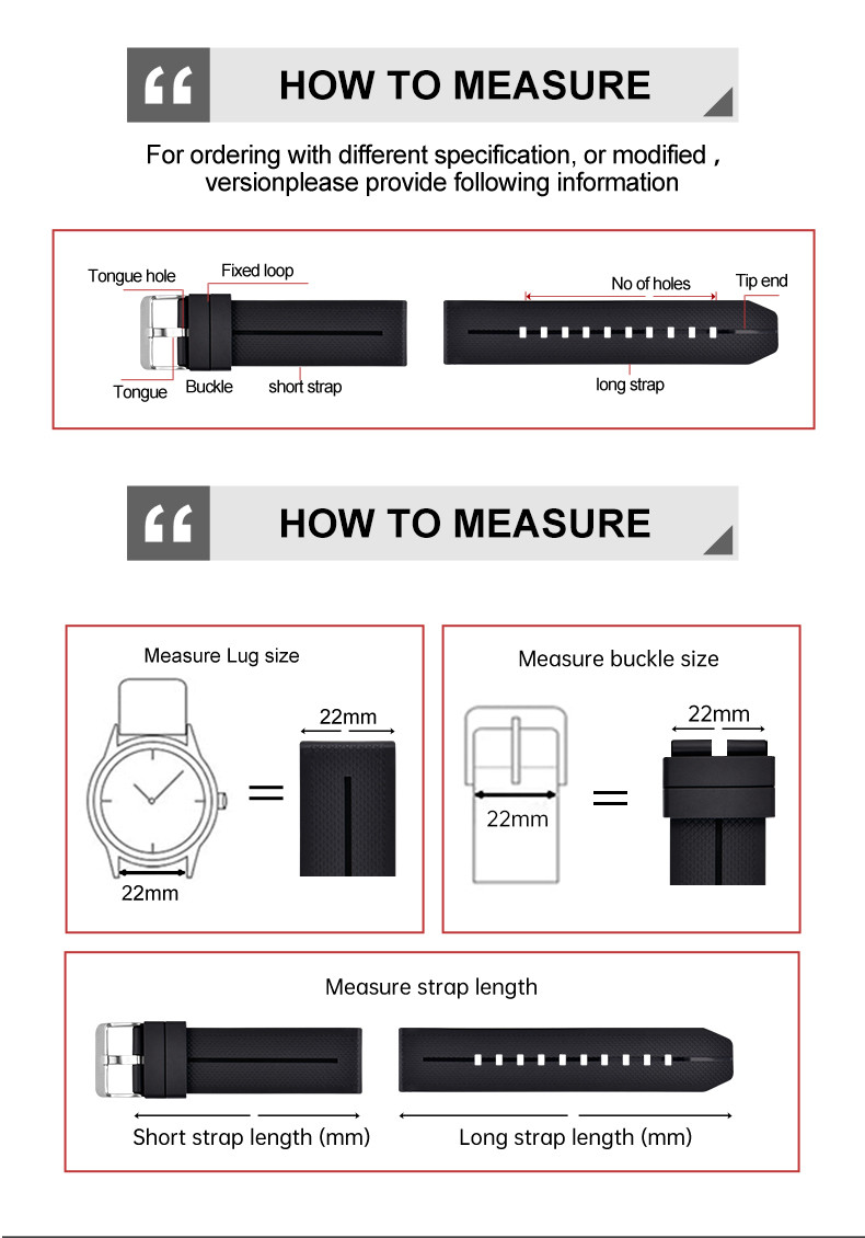 Waterproof TPU Wrist Rubber Watch Strap 22mm Size Quick Release