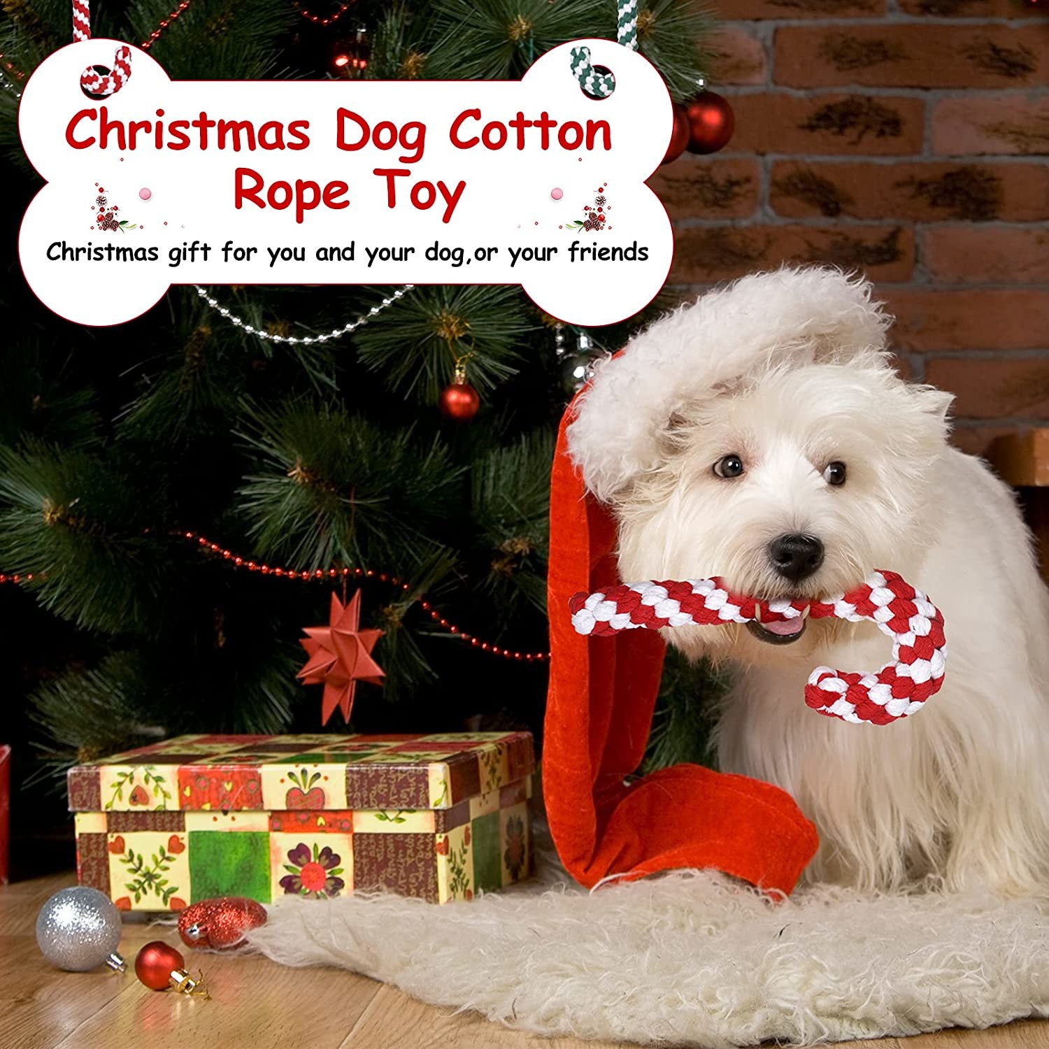 Crutch Vocalize Christmas Dog Rope Toy 6x8 Inch