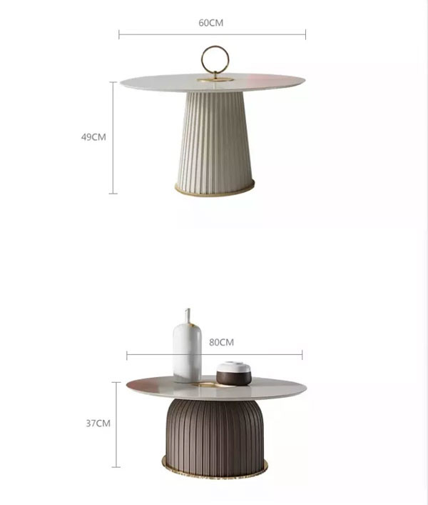 Round Slate Coffee Center Table Home Light Luxury Style 80x37cm