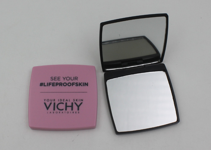 2x Magnified Square Golden Plastic Travel Makeup Mirrors , Portable Makeup Mirrors