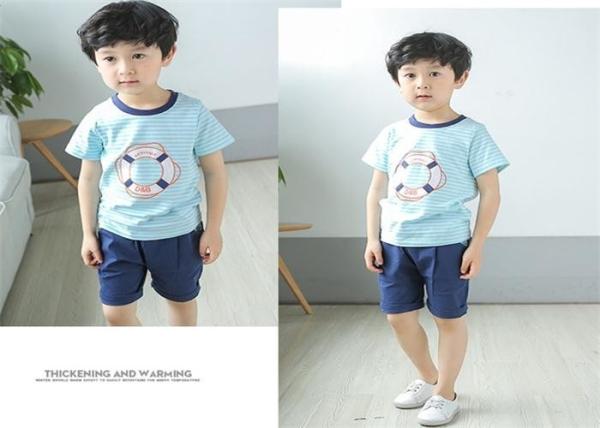 Korean Version Children's Style Clothing , Printed Striped Childrens Summer