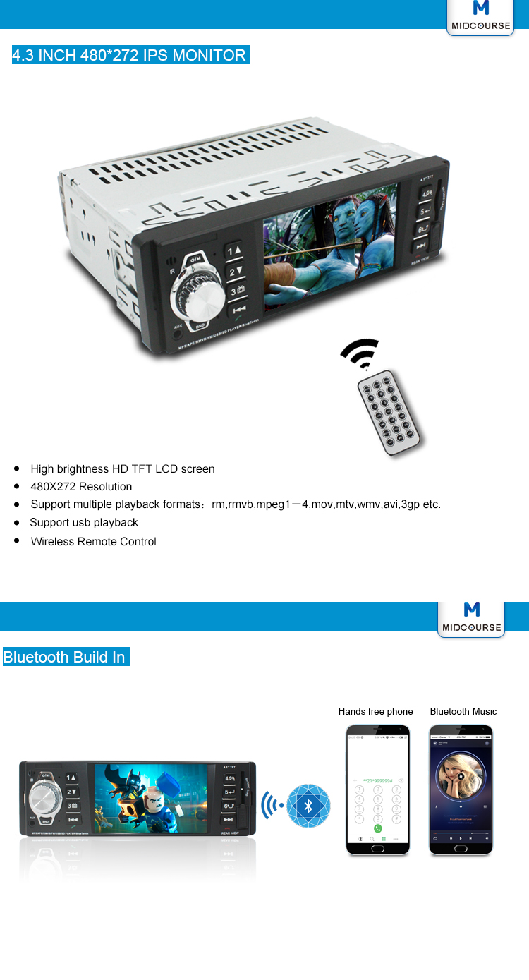 Hd 1 Din Android Head Unit Fixed Panel Car USB Radio With BT FM AUX SD Stereo