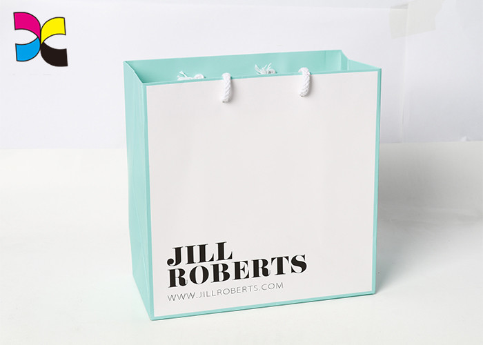 Golden Foil Stamping Logo Printed Paper Bags Matt Lamination Surface With Coloful Handle