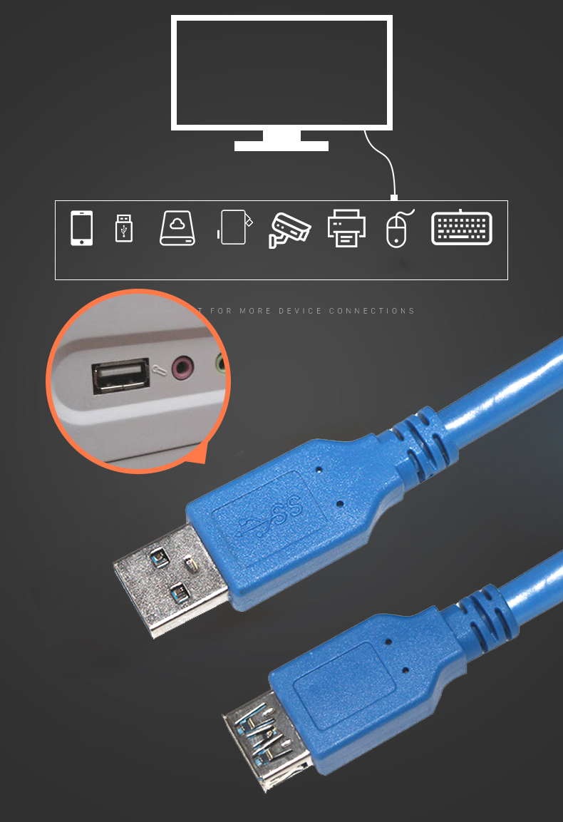 5Gbps USB 3.0 Extension Cable For Printer Data Download Female To Male Charging