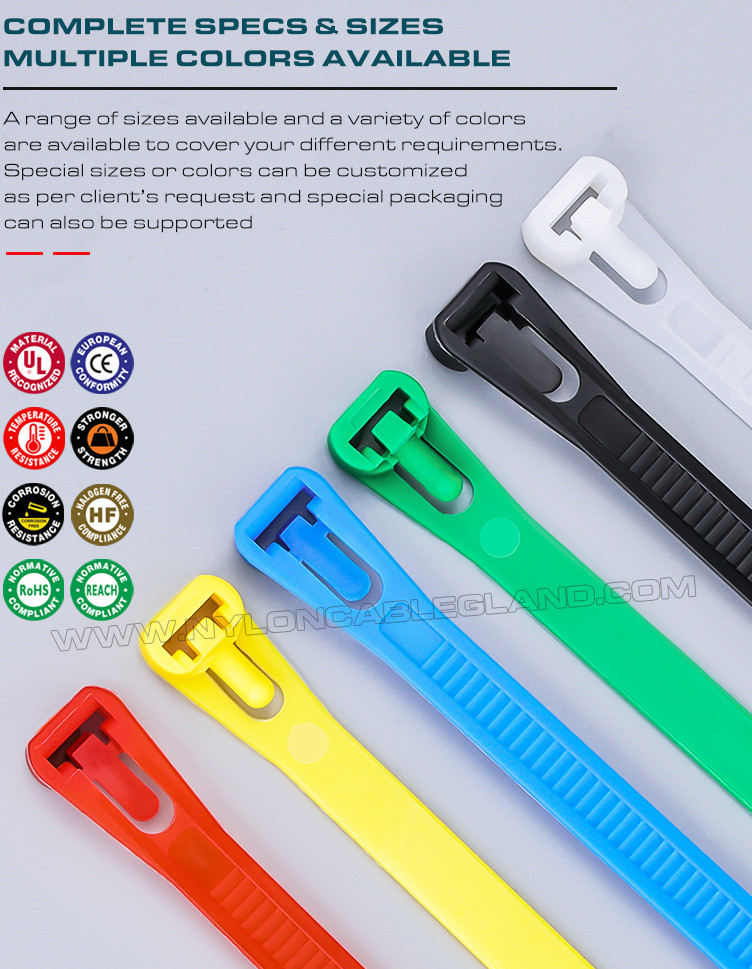 Releasable Zip Cable Tie Plastic Colorful 300mmx7.6, Ø10~82mm Adjustable Cable Strap Reusable Cable Tie Strap (50lbs) Nylon 66, 94V-2 for Indoor &