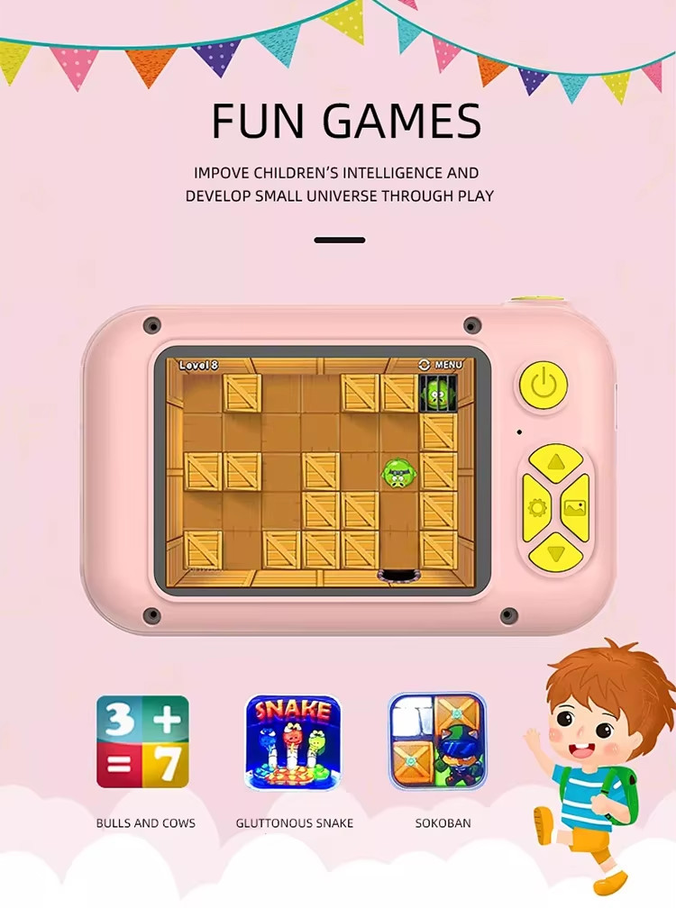 Auto Focusing Cute Cartoon IPS Screen Rechargeable Filter Photos 1080P Kids' Digital Camera