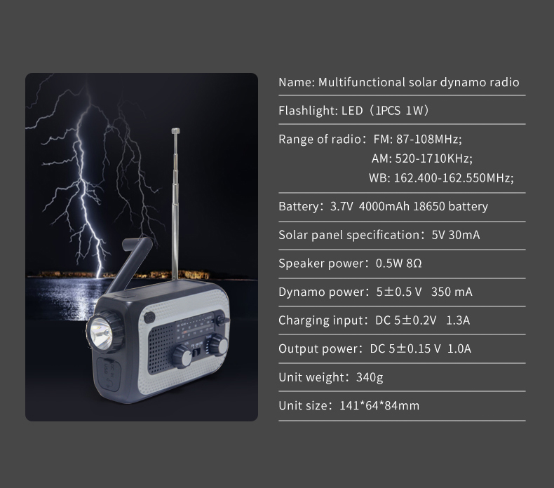 SOS Emergency Waterproof Hand Crank Radio With 4000hMA Removable Battery