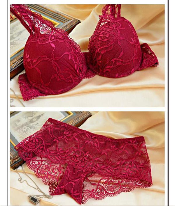 wine lace bra and brief