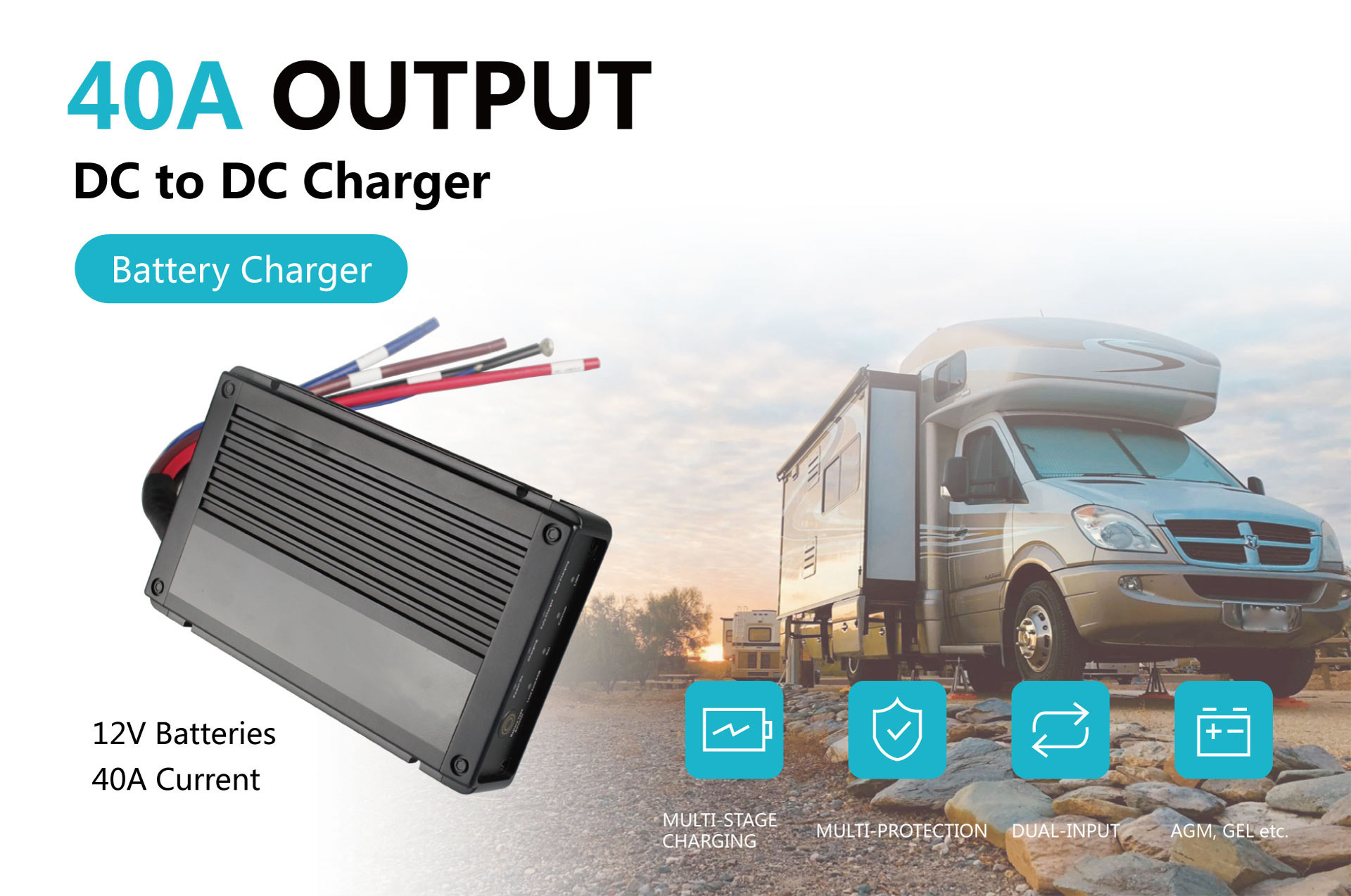 Lead Acid AGM GEL Smart Battery Charger DC Input And Solar Input RV Battery Charger