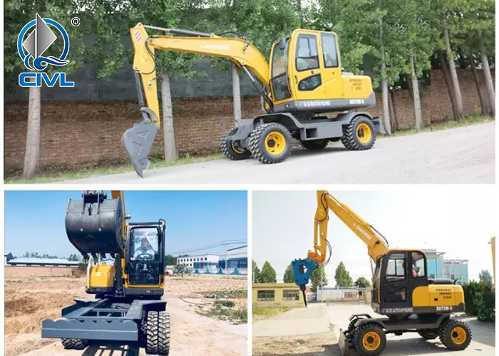 6000kg Wheeled Excavator / Mini Tire Excavators / Wood Grabber New Compact Excavators 55kw Engine Excavator Color Option