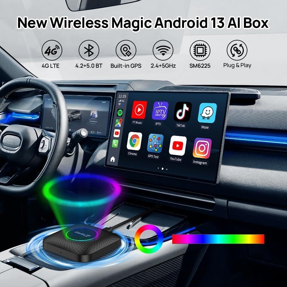 CPC200-Tbox Ambient USB Ai Box SDM660 Wireless Adapter Carplay Android 13.0 Compatible 2016-2022 Built-In Wired Carplay Car