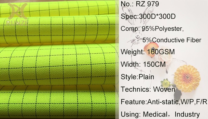 Garments Processing Lining 95% Polyester 5% Anti Static Grid Fabric For Work Wear