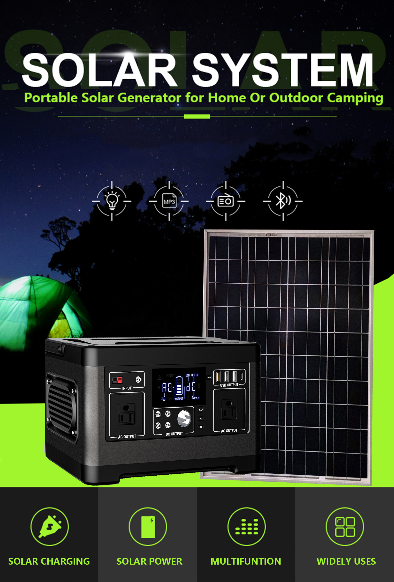 500W Portable Solar Power Station Kits With On Board Charging Micro Inverter