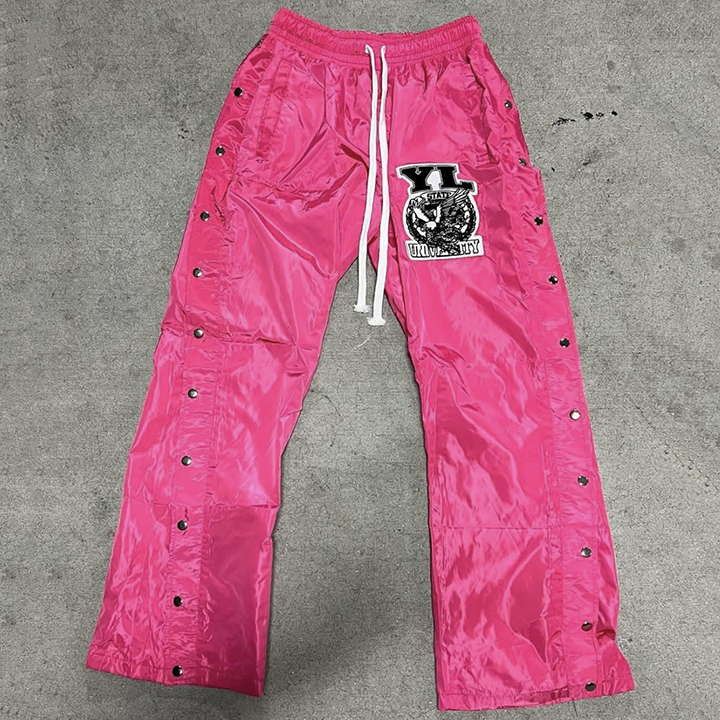 Men's Baggy Fit Nylon Sweatpants with Windproof Design and Distressed Embroidery
