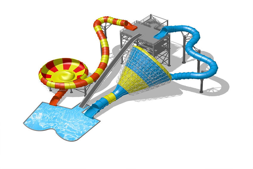 UV Resistant 14m Water Park Slide Commercial Splash Bowl And Tornado Slide Combo