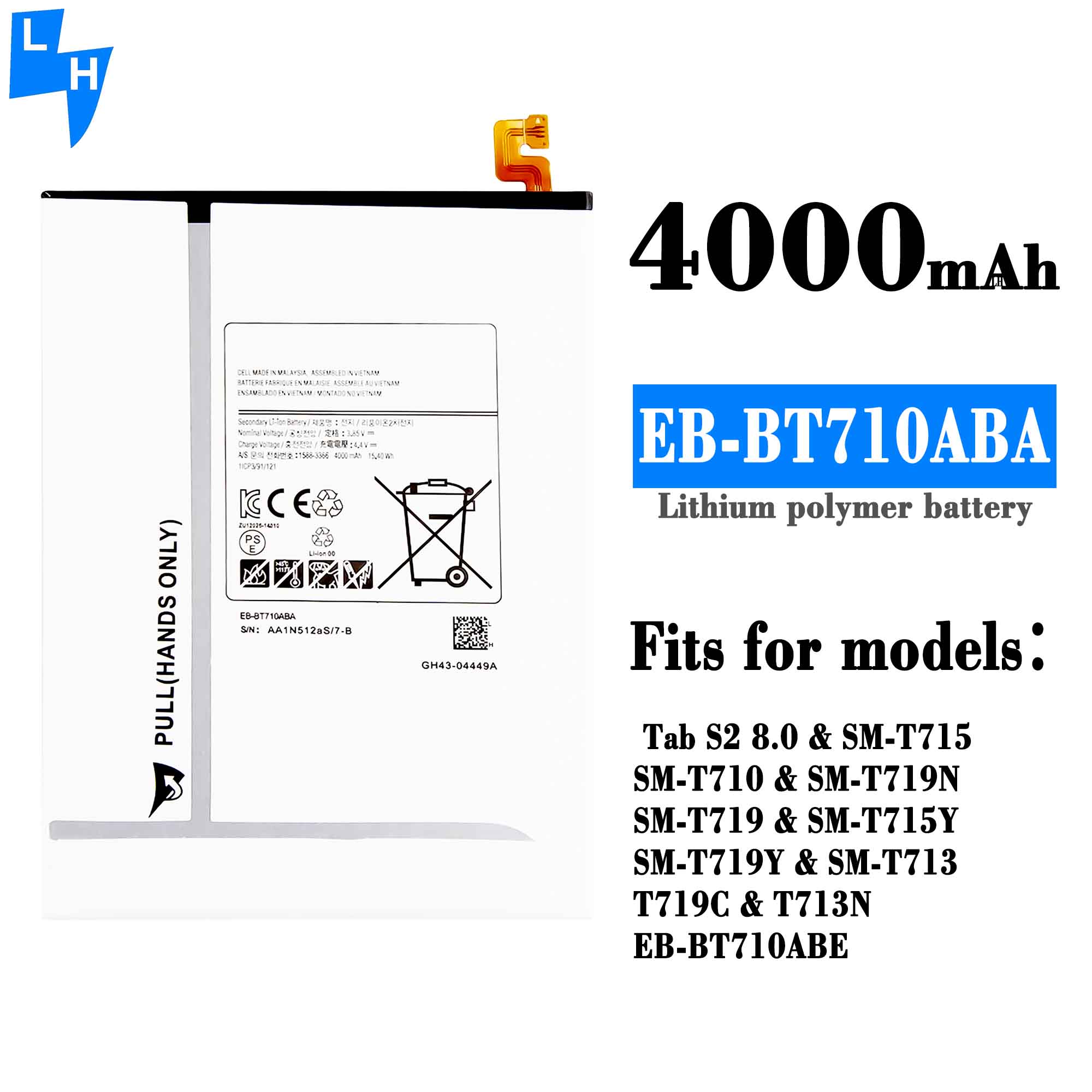 4000mAh Replacement Battery EB-BT710ABE for Samsung Galaxy Tab s2 8.0 T710 Double IC Protection