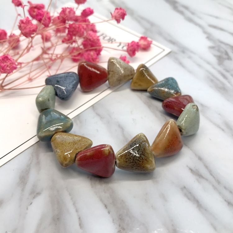 Ethnic Style Heart Sale High Temperature Flower Glaze Colored Ceramic Glaze Ceramic Bracelet Retro Multi-Style Painted Bracelet