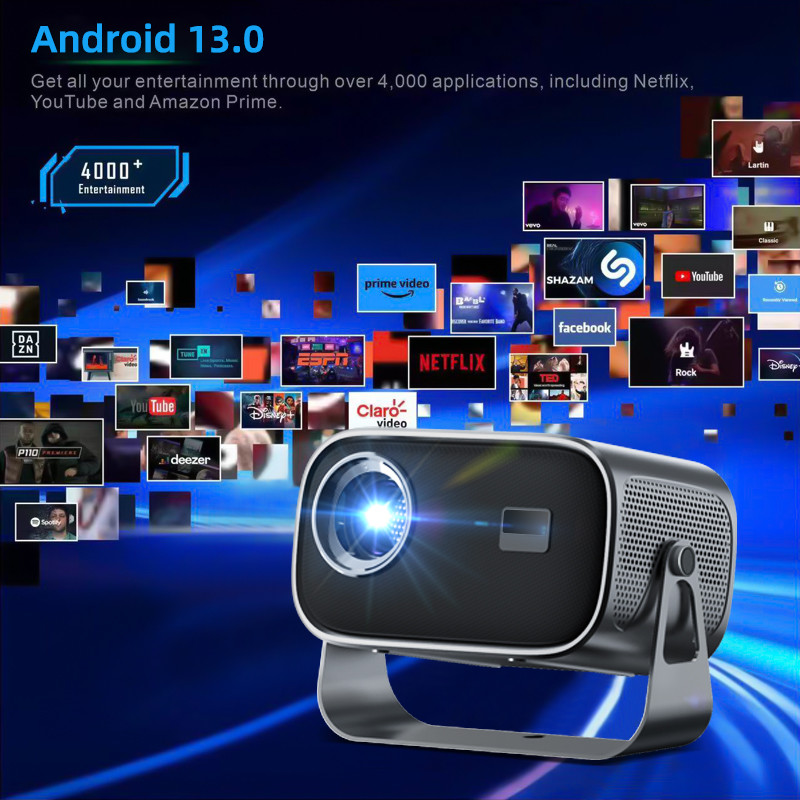 Mini Portable Projector with WiFi6 2.4G/5G 802.11a/b/g/n/ac/ax GPU ARM Mali-450 MP2 GPU 720P LCD Projection Technology