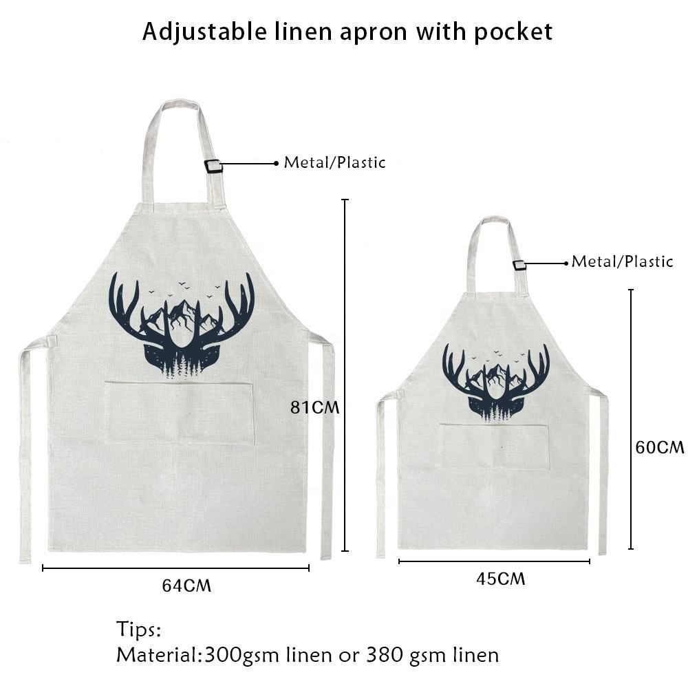 Printable Blank White Adjustable Sublimation Linen Apron With Pocket For Adult and Kids