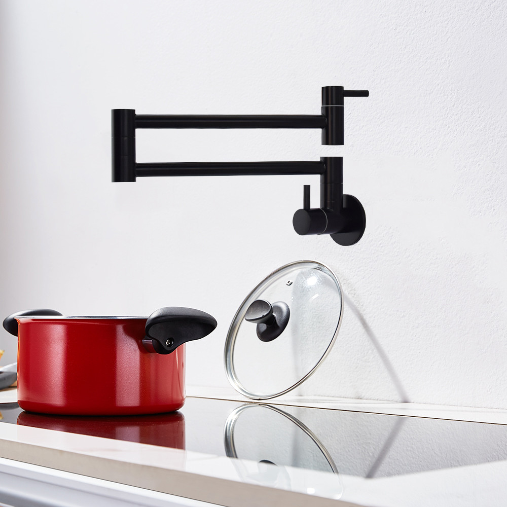 Solid Stainless Steel 304/316 Material Deck Mounted Nano Black Double Handle Flexible Kitchen Faucet For Pot Filler