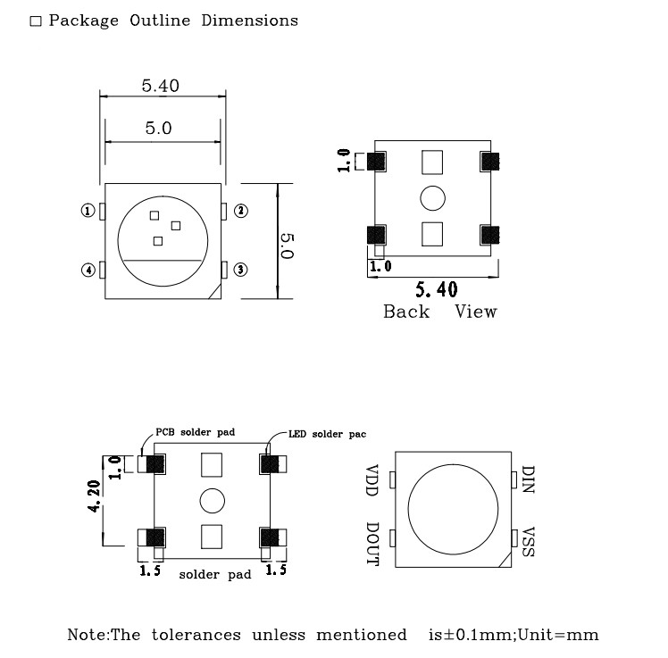 Programmable 5V IC driving SMD 5050 RGBW LED Chip 4 In 1 Practical For IC SK6812