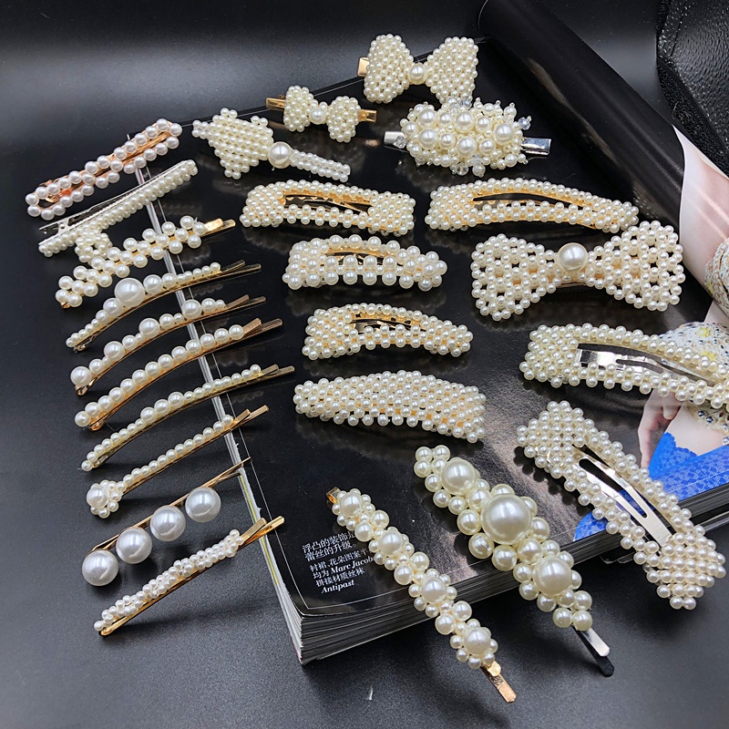 Handmade Pearls Decorative Hair Clips Pin For Makeup Geometric Flower Barrettes Headwear
