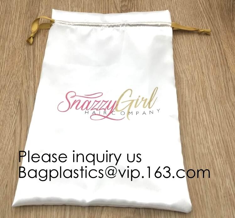 Black Satin Hair Drawstring Bag With Tassels,Pink Satin Hair Dust Bag Cotton Drawstring Makeup Pouch, bagease package