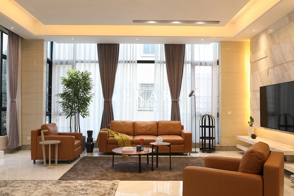 Contemporary Style 2018 New Living Room Furniture 5 Seater Cowhide Genuine Leather Sectional Sofa Sets