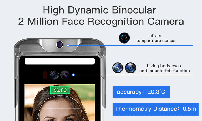 IPS HD Contactless Facial Recognition Temperature Scanner Night Vision