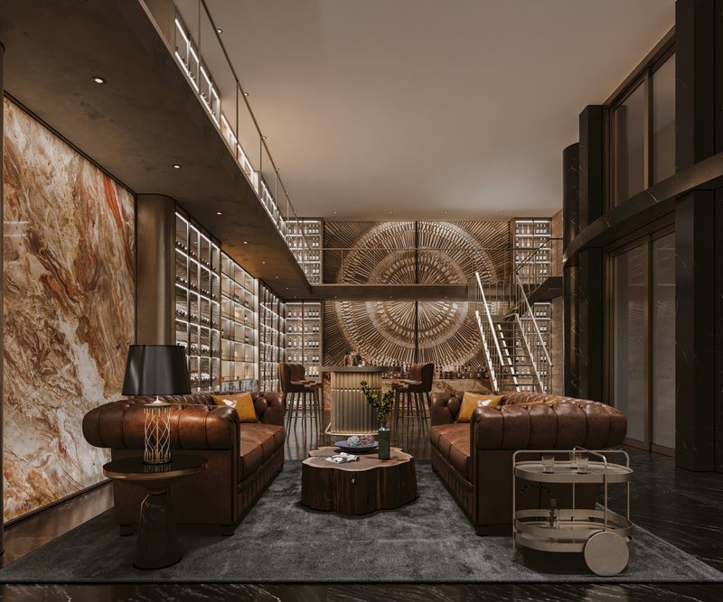 Large Wine Cabinet With LED Lighting And Floor-To-Ceiling Design