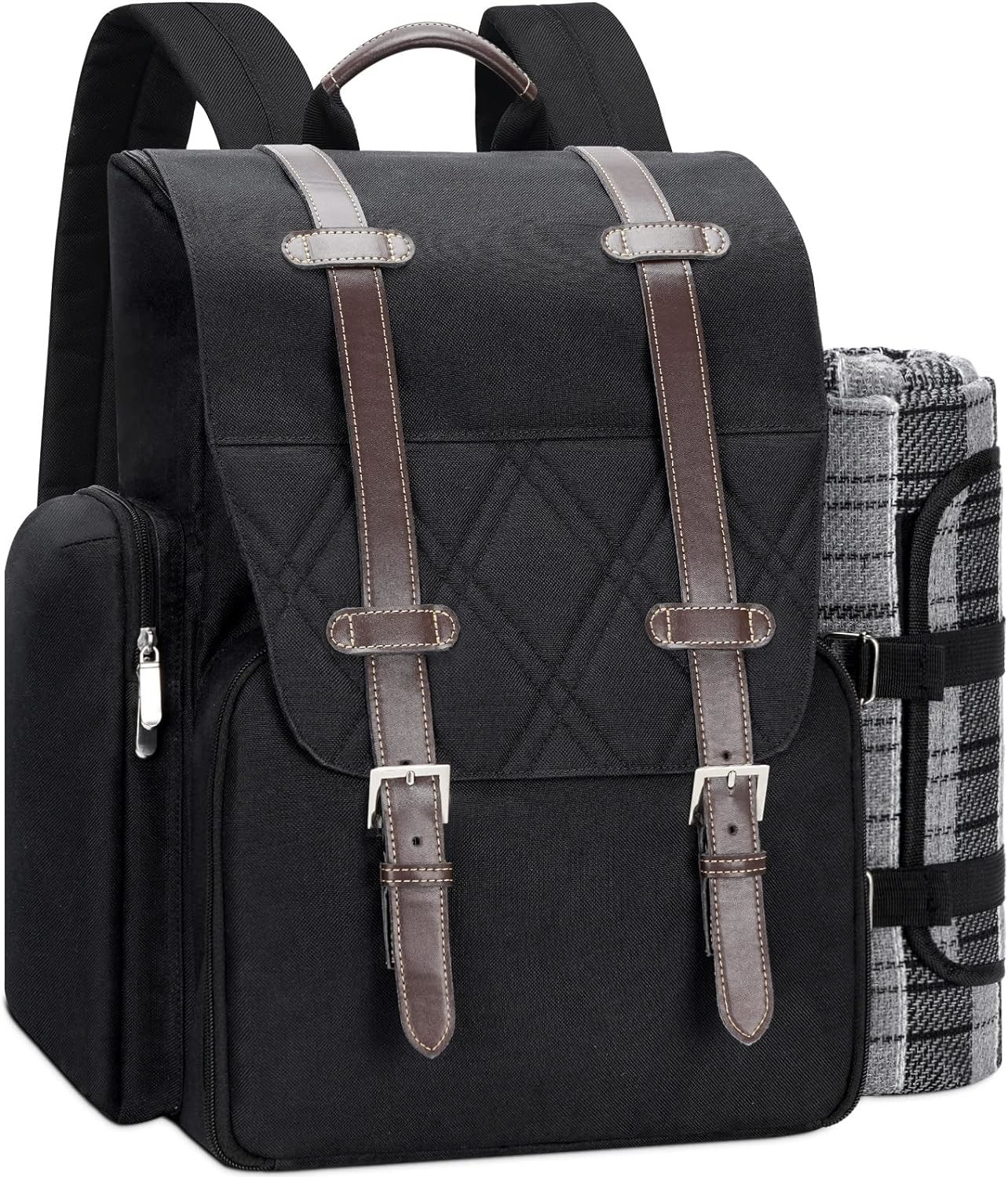 Picnic Backpack for 4 Person with Large Insulated Cooler Bag, Picnic Basket Set with Wine Pouch,