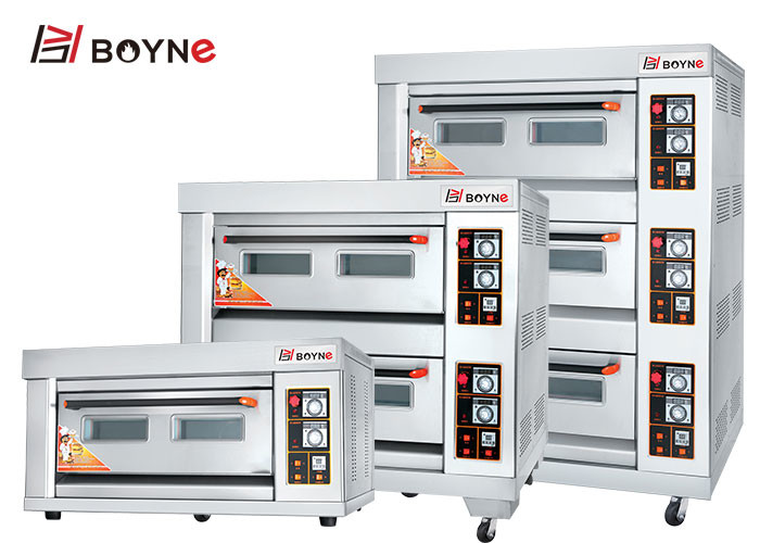 Three deck Six Trays Gas Oven Bakery Pizza Oven With Stone For Restaurant